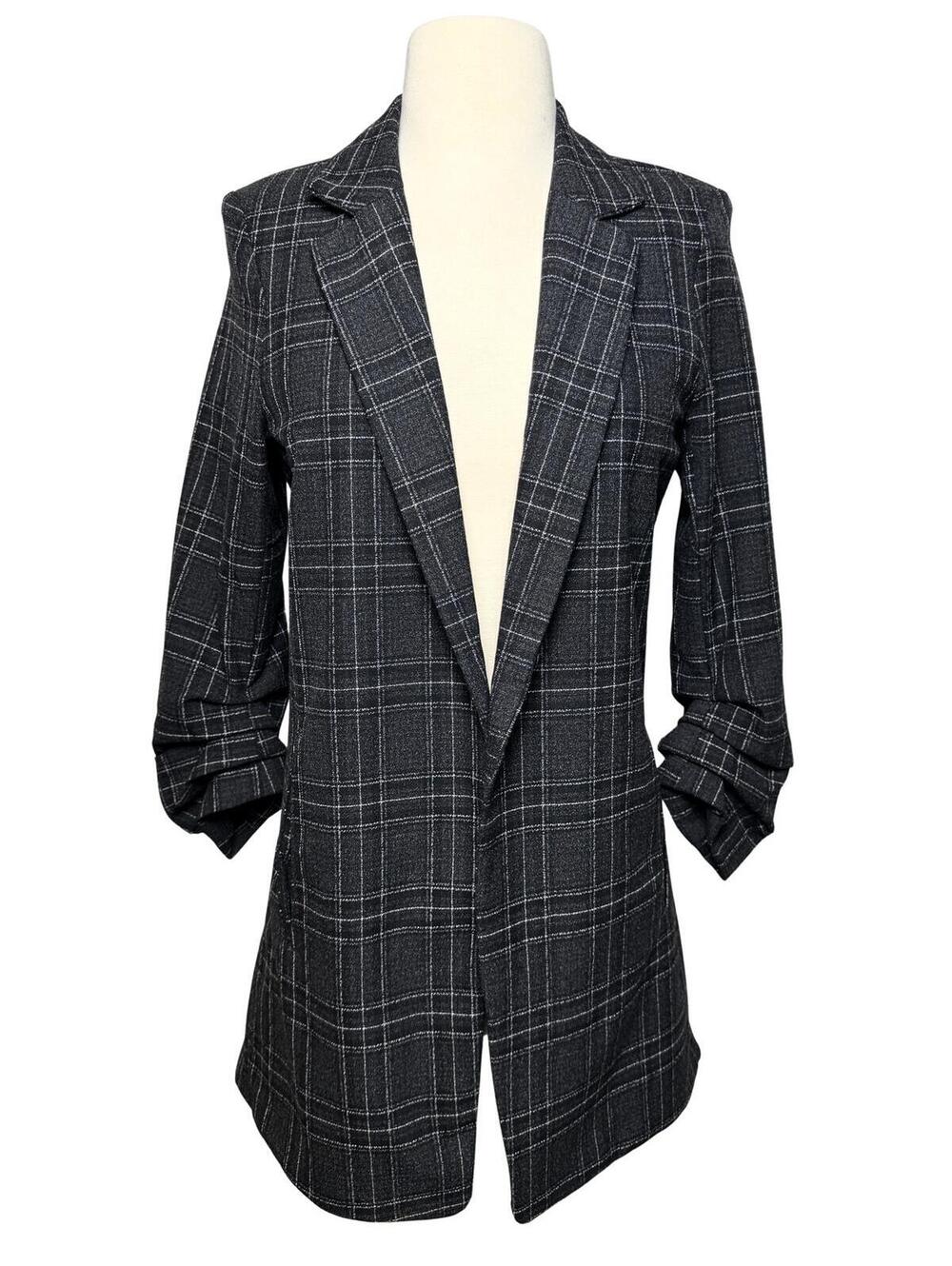 Rachel Zoe Plaid Blazer | Ruched Sleeve Career Chic XS